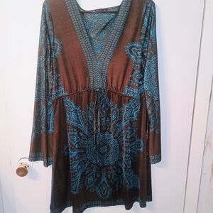 Brown and Blue Patterned Dress